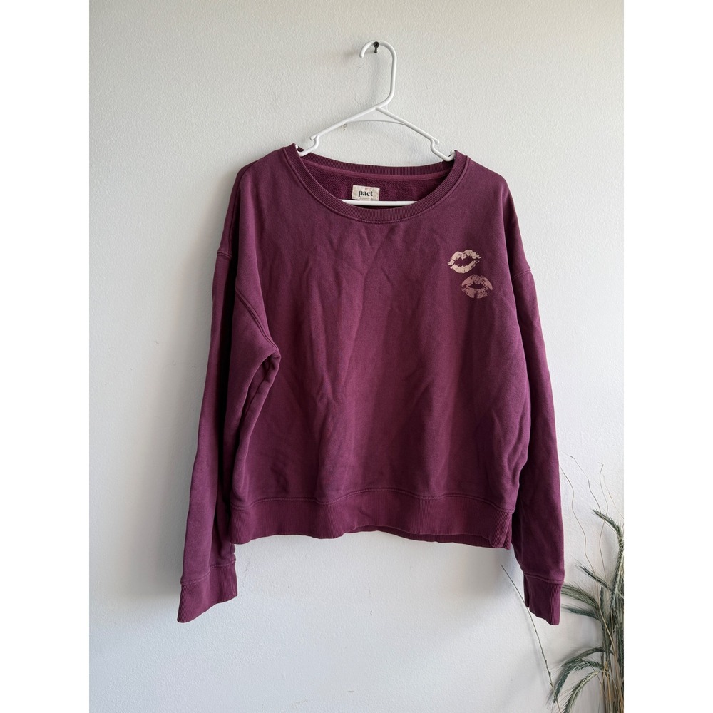 Pact kisses Organic Cotton Sweatshirt Womens Large Purple Lip Graphic Pullover